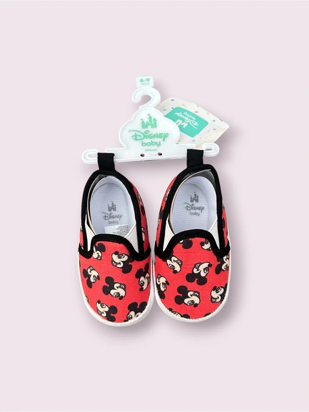 Disney Baby Red And Black Mickey Mouse Slip-On Shoes Size 6-9 Months NWT